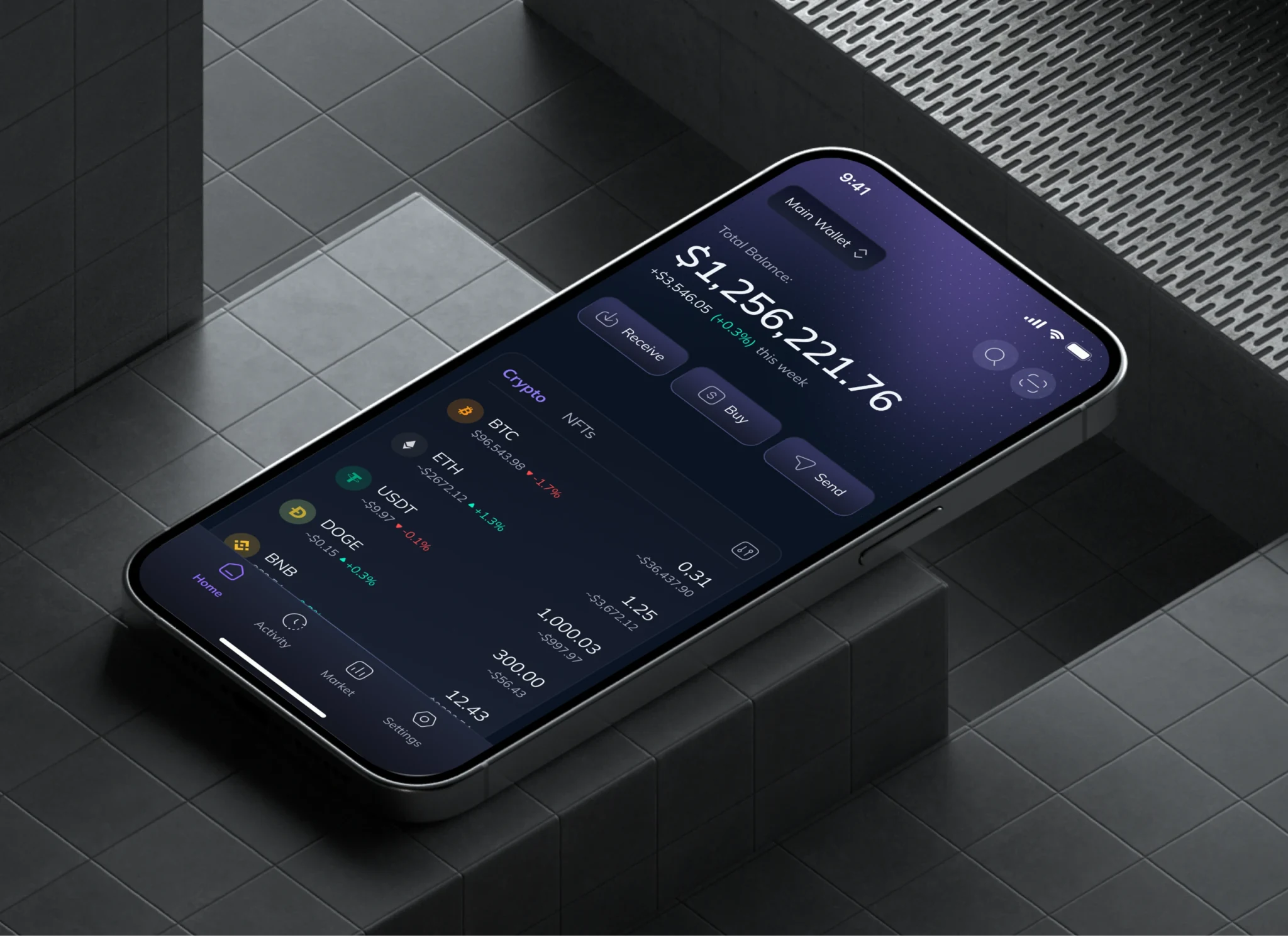 DeFi Suite — mobile wallet app mockup
